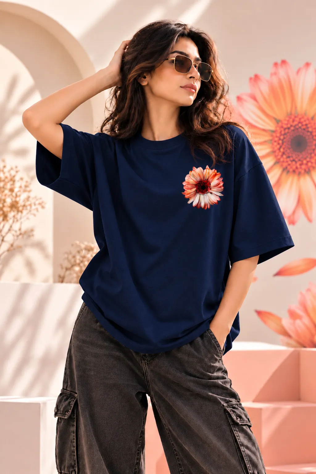 Women’s Oversized T-Shirt with Floral Graphic Print | Boxy Fit Drop Shoulder Tee – Teenzos