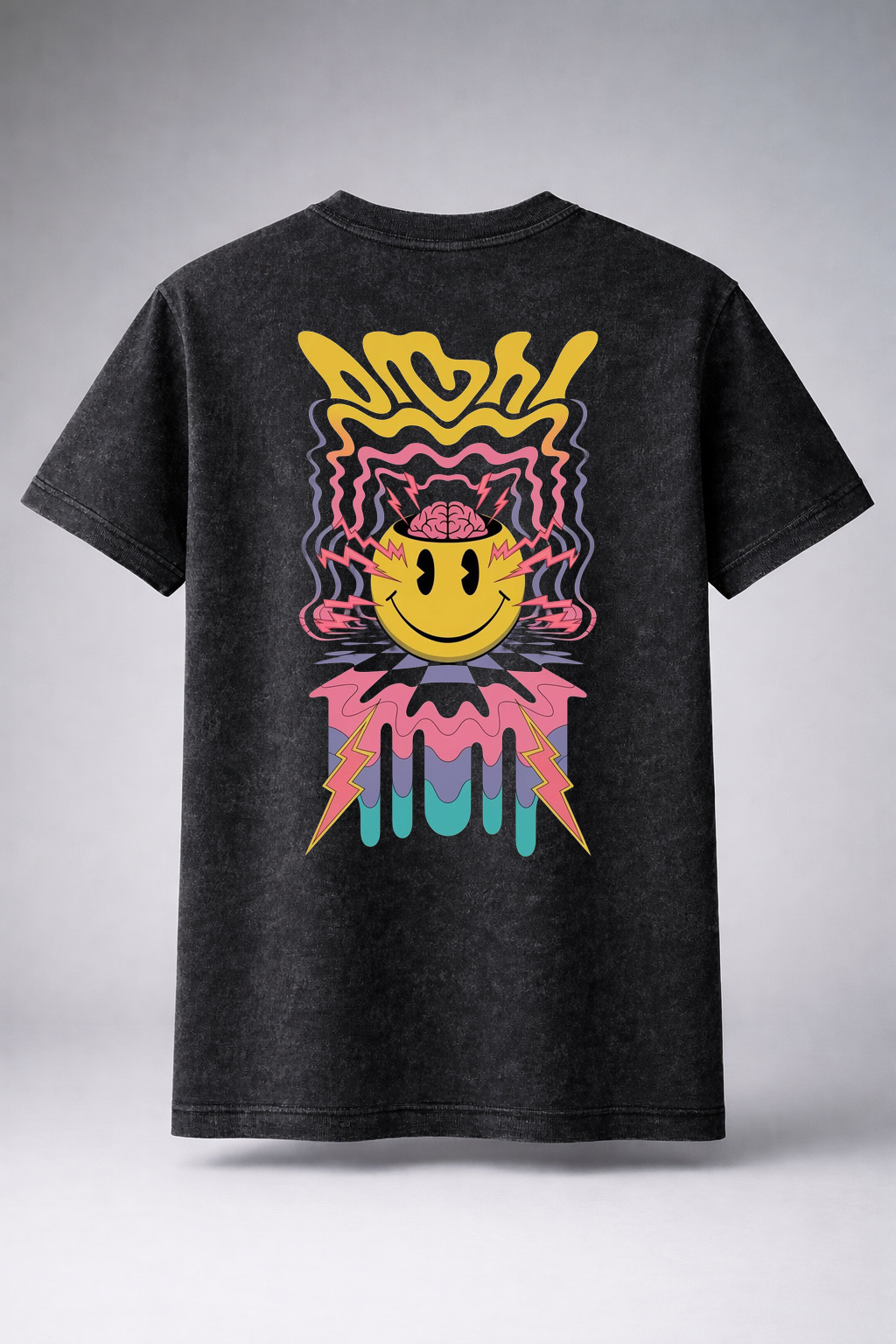 Premium Acid Wash T-Shirt Brainstorm Smiley Street printed Tees (Unisex)