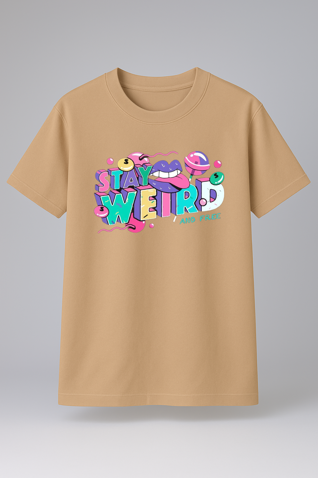 Stay Weird Streetwear Tee Beige