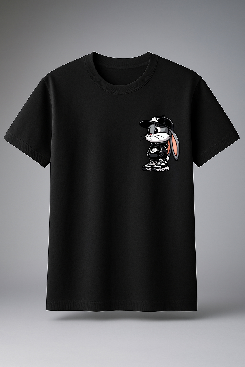 T-Shirt Half Sleeve Black Tees Graphic Printed Bunny Black