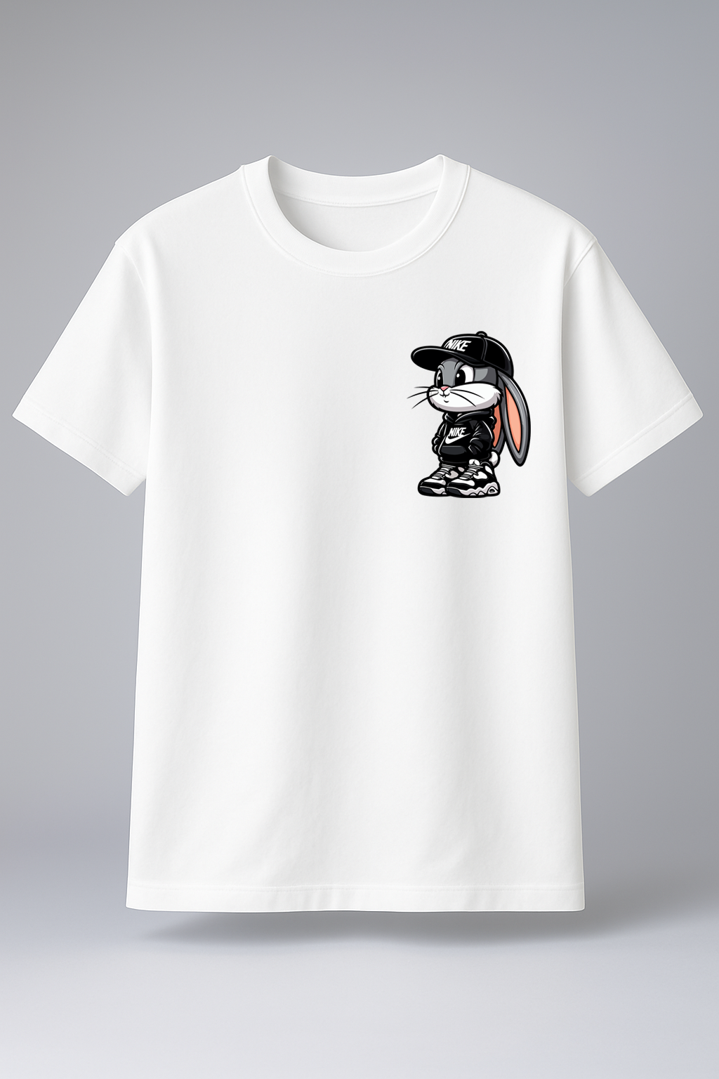 T-Shirt Half Sleeve White Tees Graphic Printed Bunny White