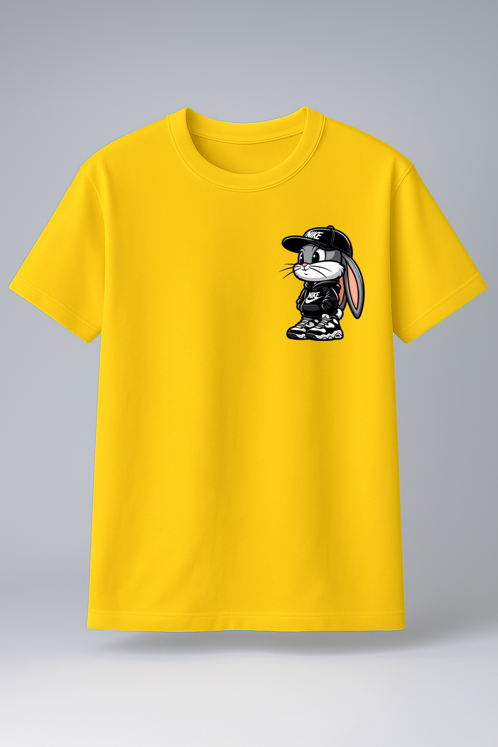 T-Shirt Half Sleeve Mustard Yellow Tees Graphic Printed Bunny Mustard Yellow