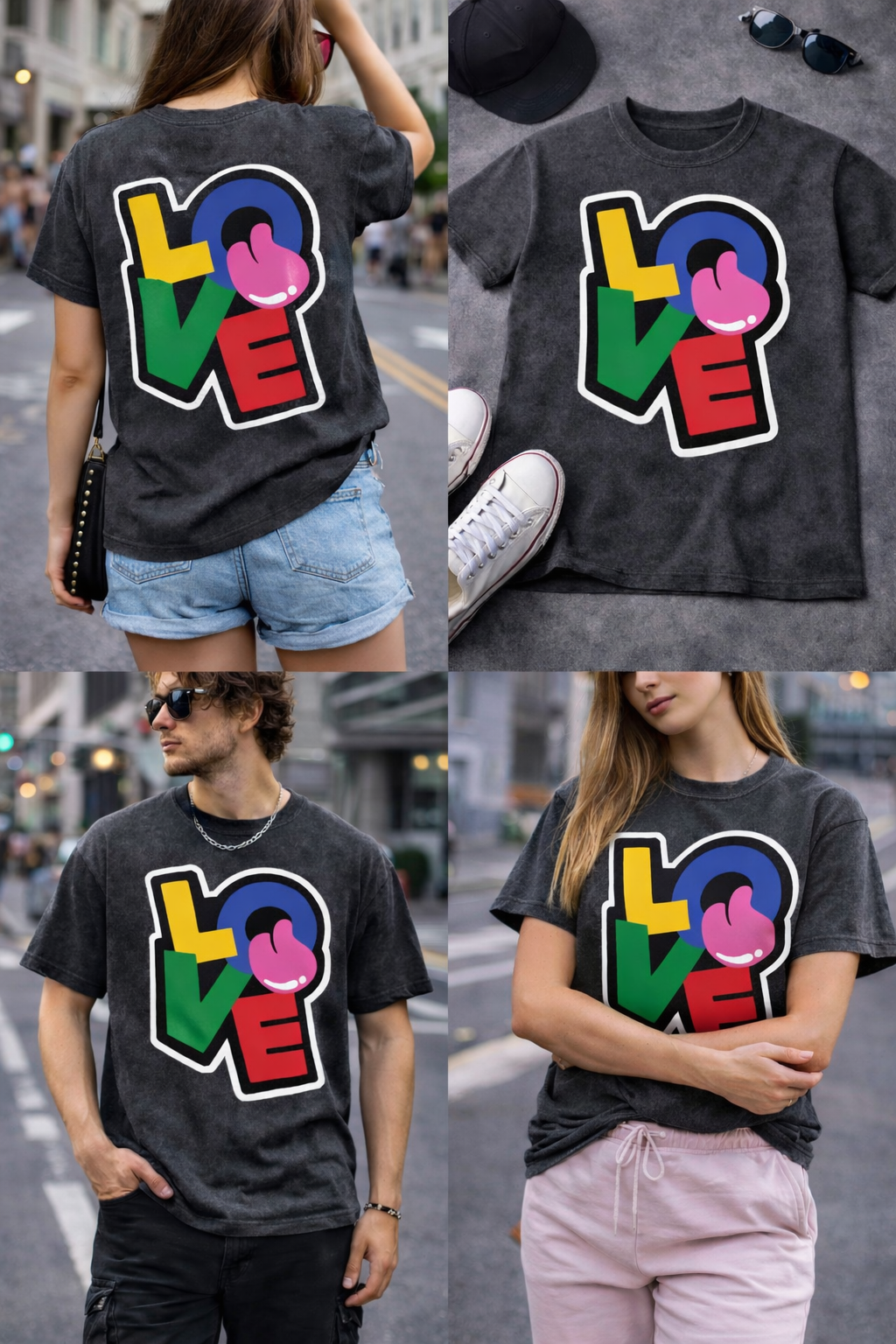 Premium Acid Wash T-Shirt Love printed T shirt (Unisex)