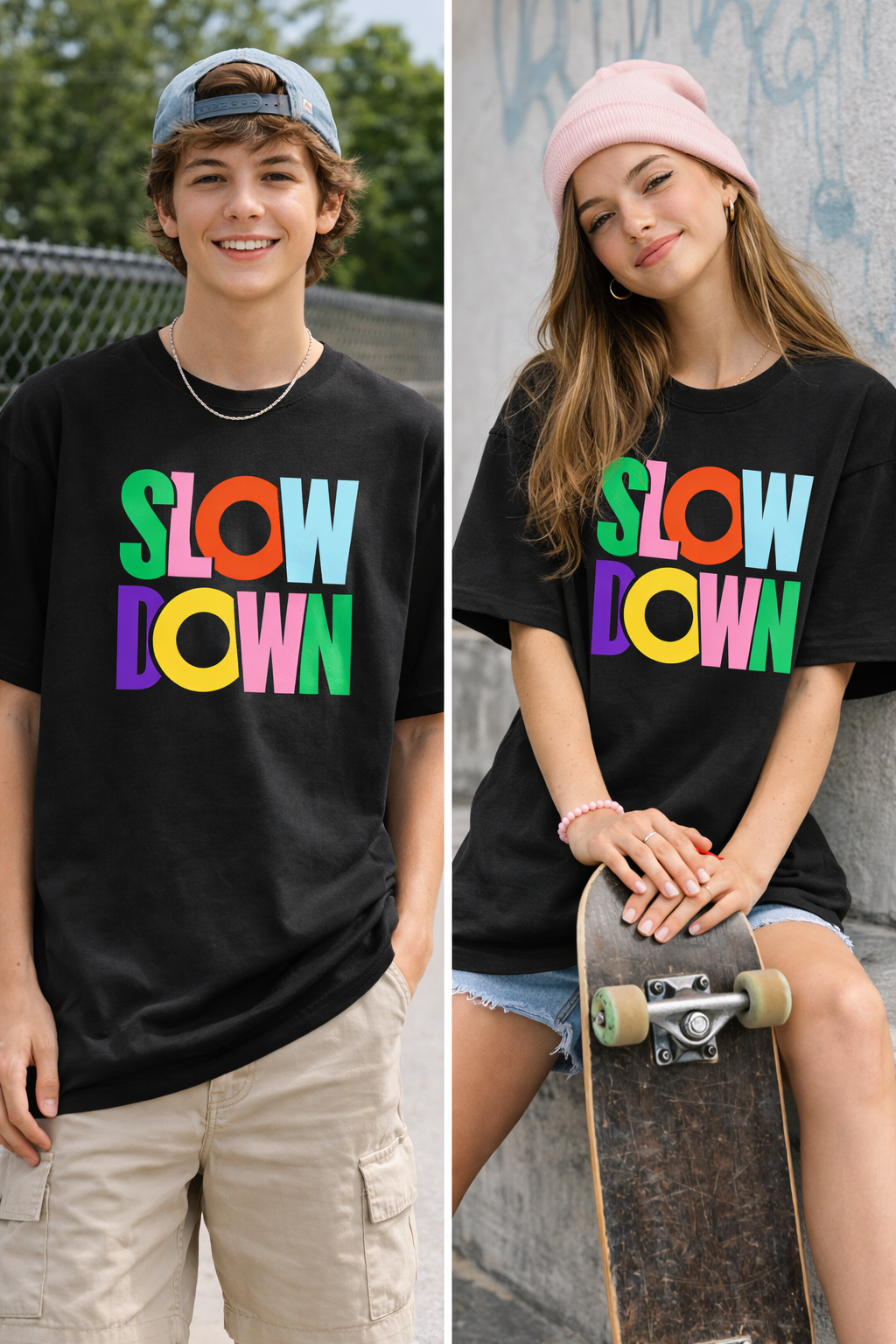 Original Oversized T-Shirt Printed SLOW DOWN Graphic Tee (Unisex)