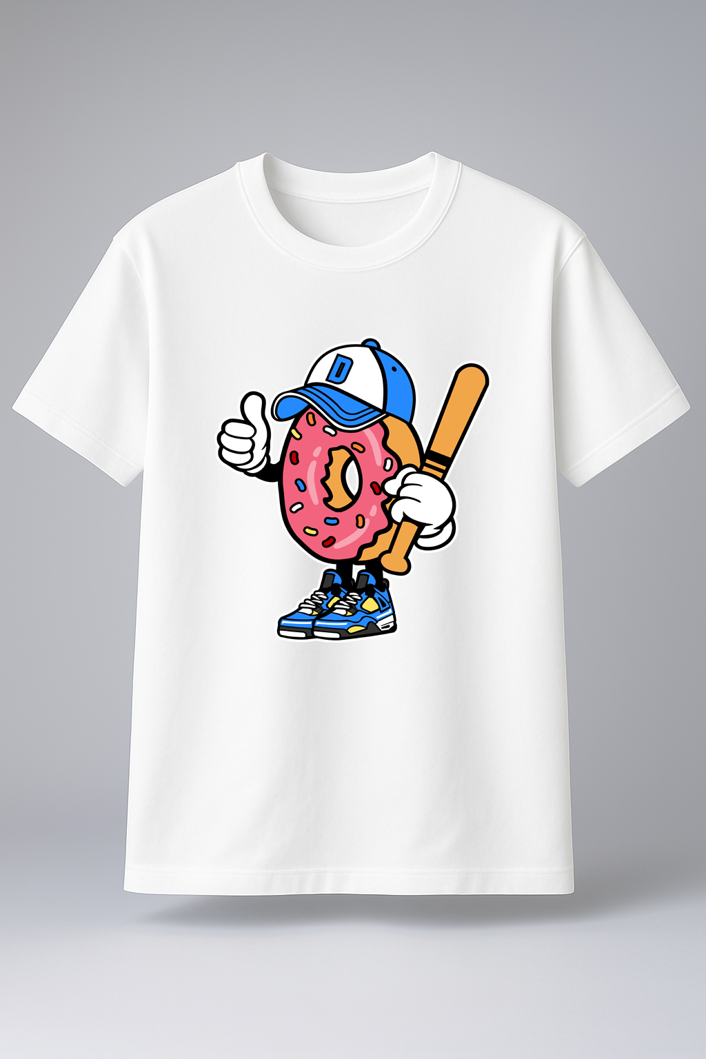 T-Shirt Half Sleeve White Tees Graphic Printed Donut Boy White Cotton