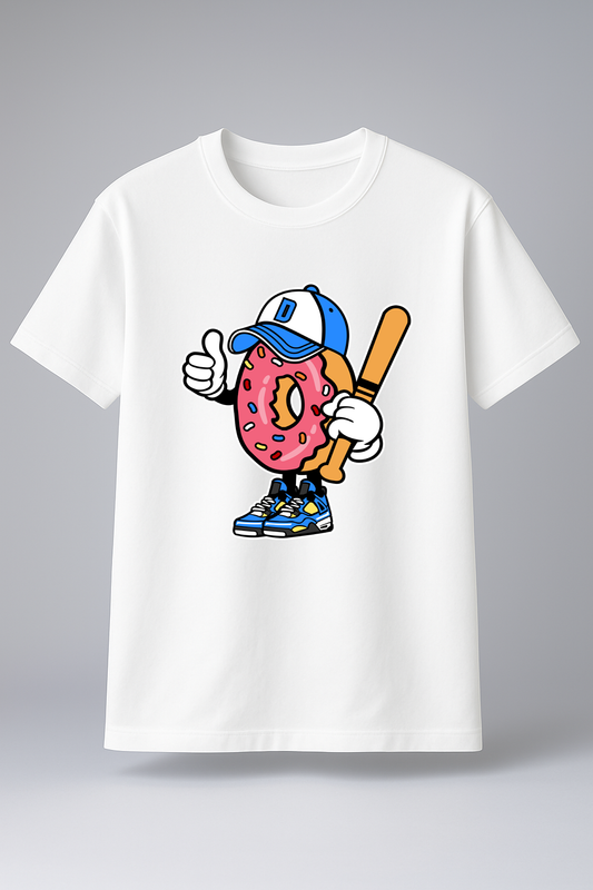 T-Shirt Half Sleeve White Tees Graphic Printed Donut Boy White Cotton