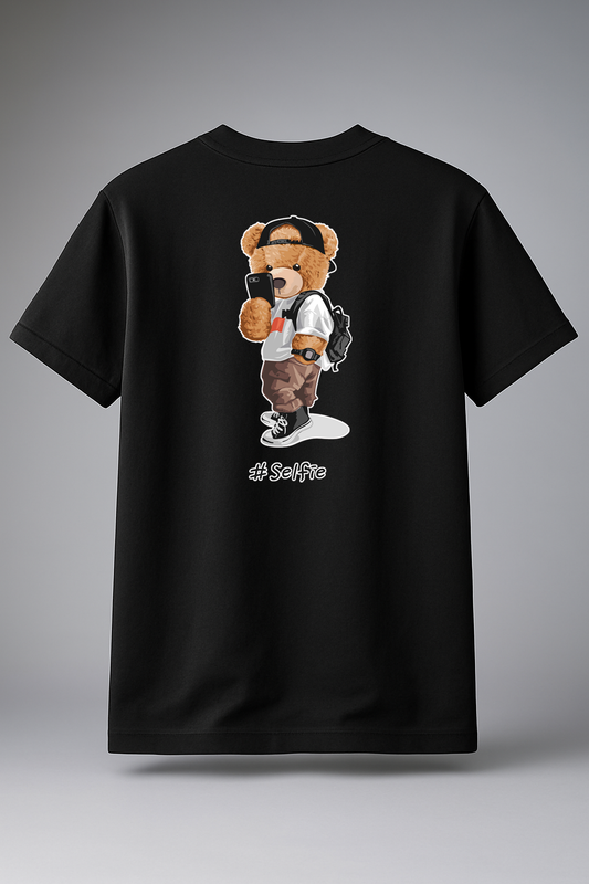 T-Shirt Half Sleeve Black Tees Graphic Printed Teddy Black