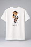 T-Shirt Half Sleeve White Tees Graphic Printed Teddy White