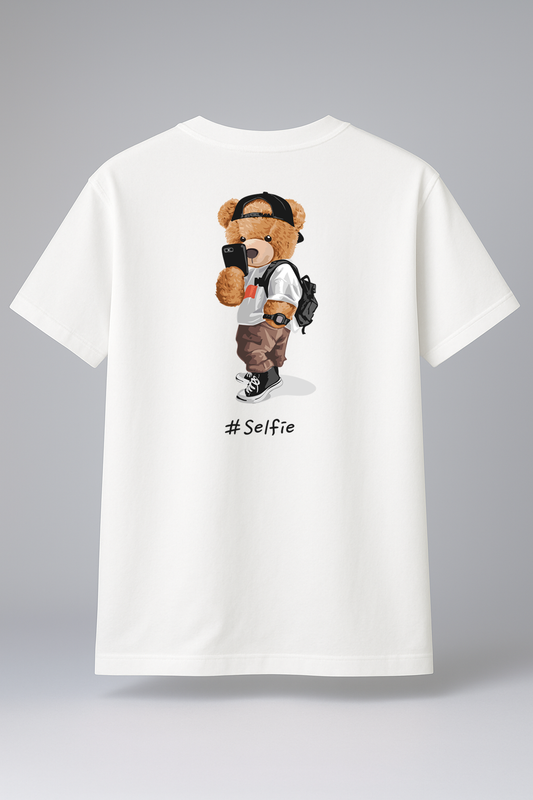 T-Shirt Half Sleeve White Tees Graphic Printed Teddy White
