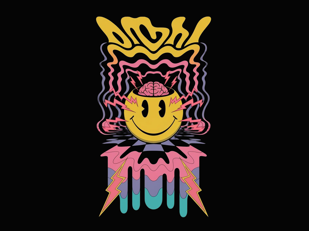 Premium Acid Wash T-Shirt Brainstorm Smiley Street printed Tees (Unisex)