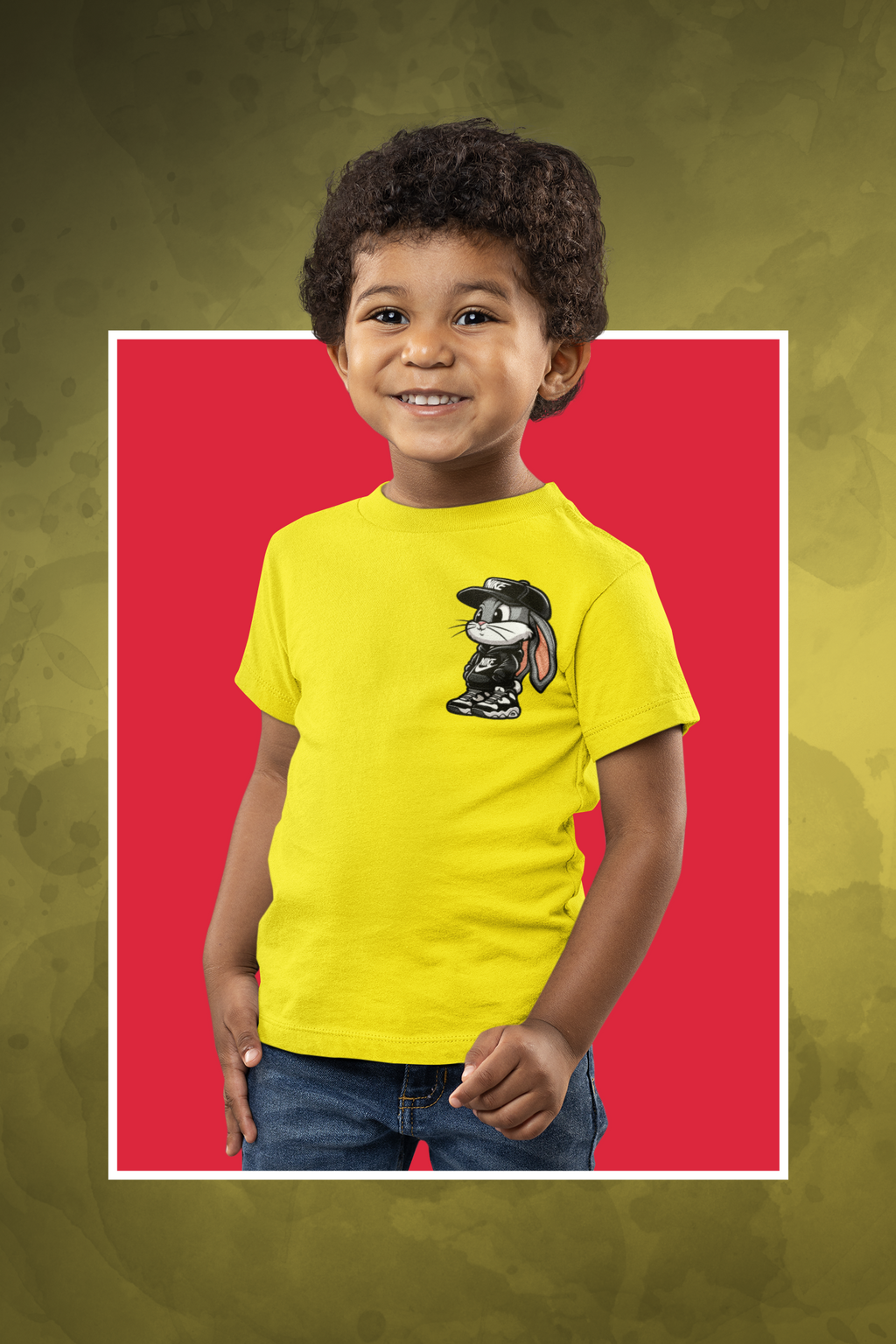 T-Shirt Half Sleeve Mustard Yellow Tees Graphic Printed Bunny