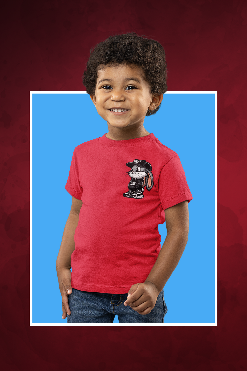 T-Shirt Half Sleeve Red Tees Graphic Printed Bunny