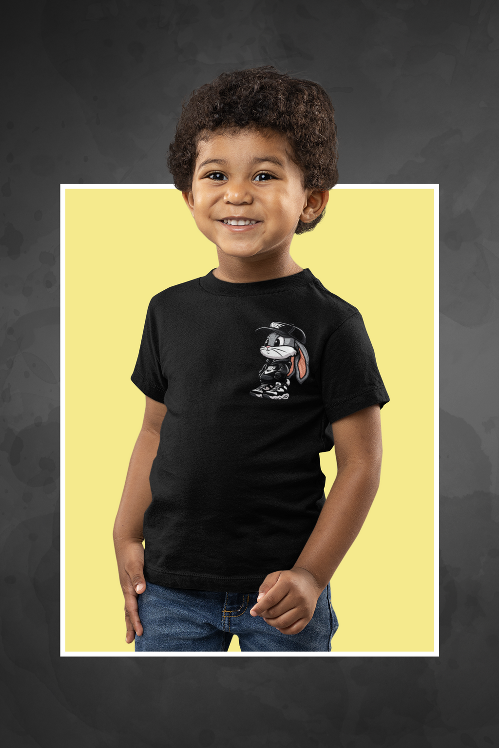 T-Shirt Half Sleeve Black Tees Graphic Printed Bunny