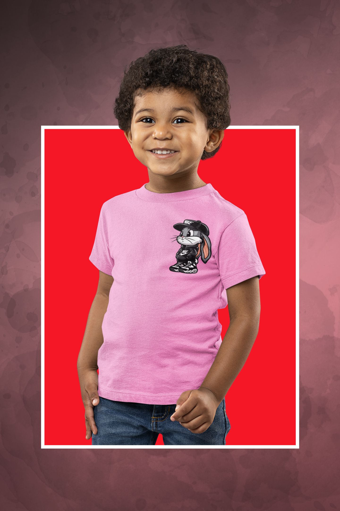 T-Shirt Half Sleeve Pink Tees Graphic Printed Bunny