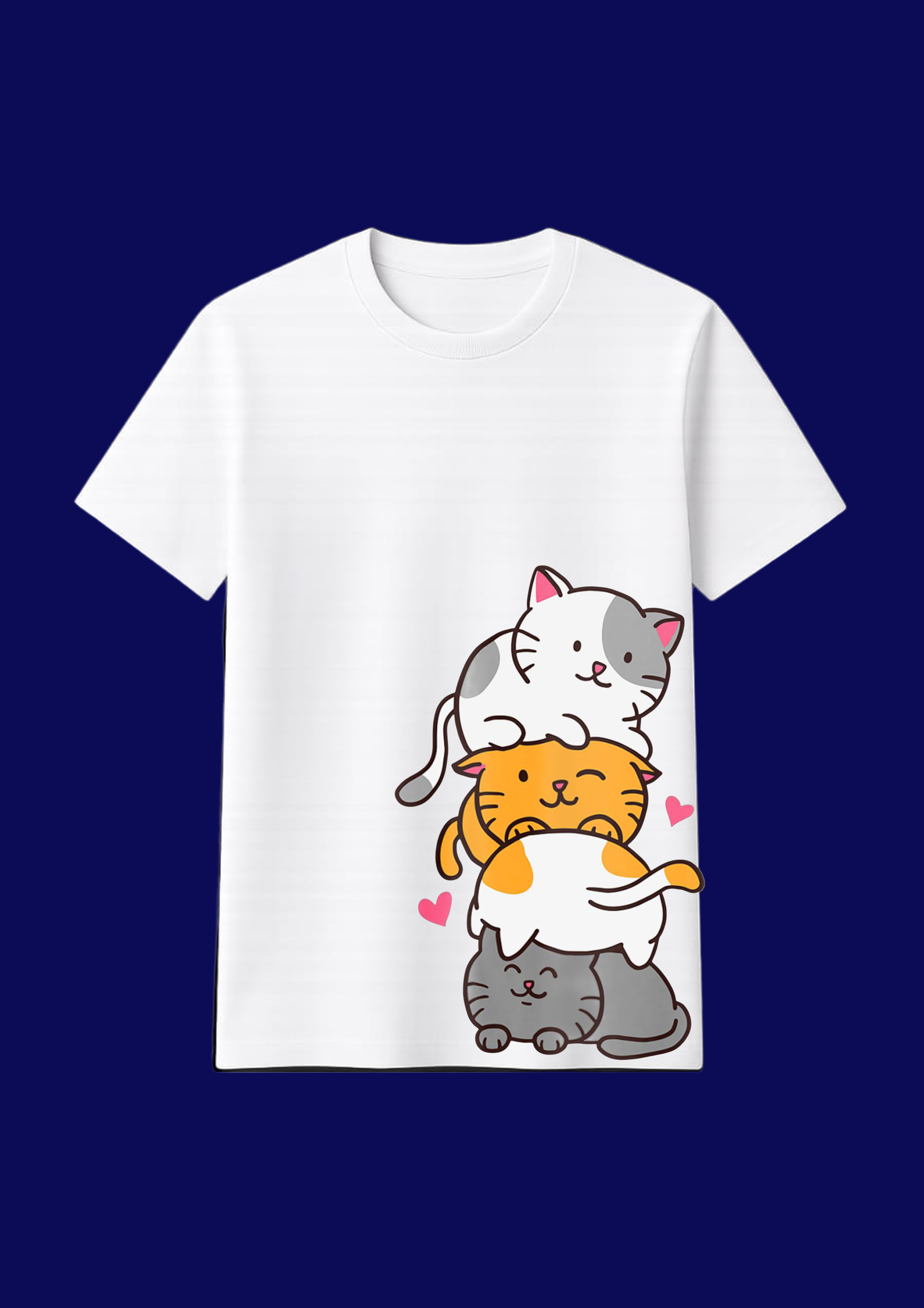 Girl cute cat white round neck t shirt