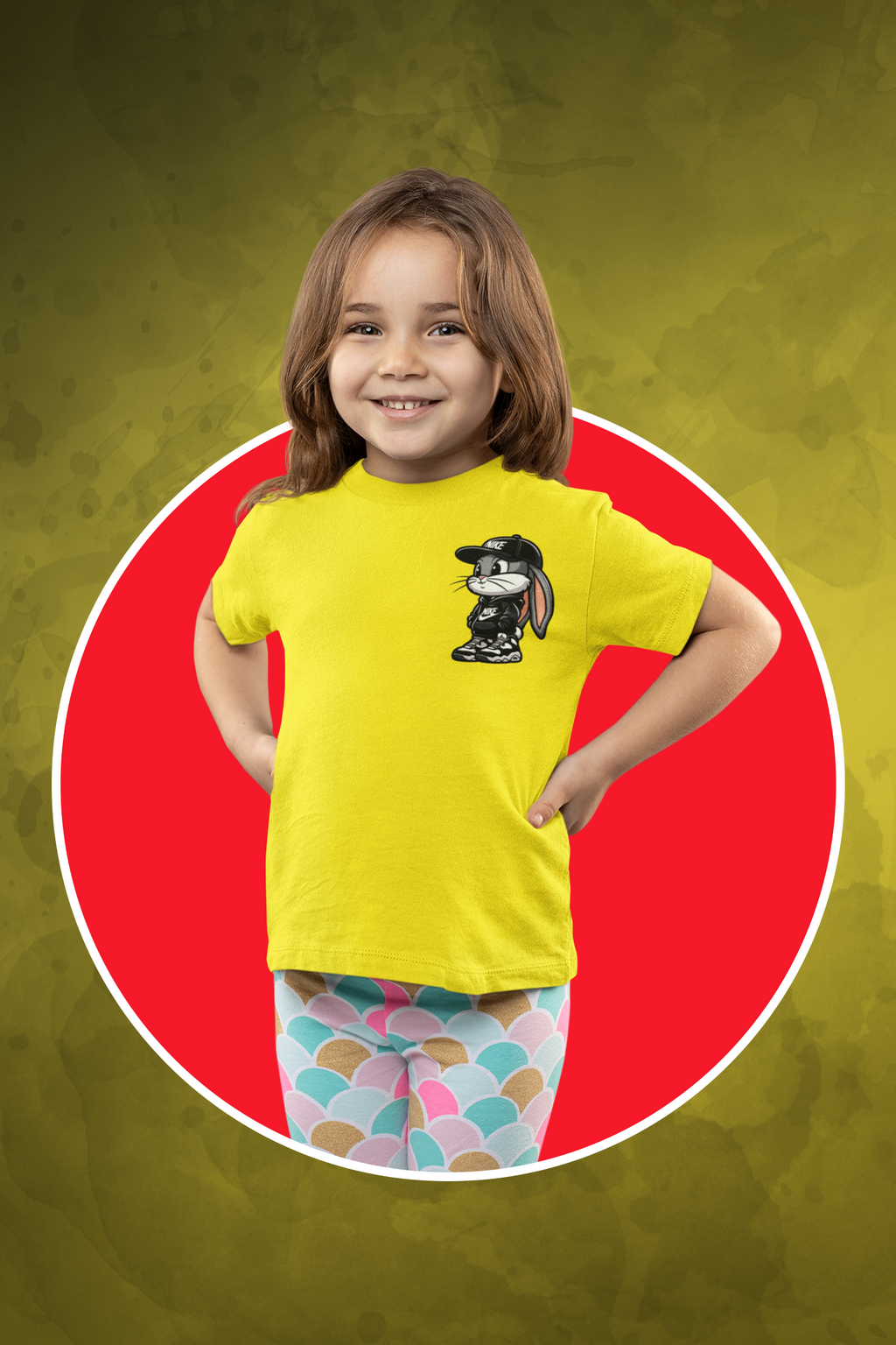 T-Shirt Half Sleeve Mustard Yellow Tees Graphic Printed Bunny