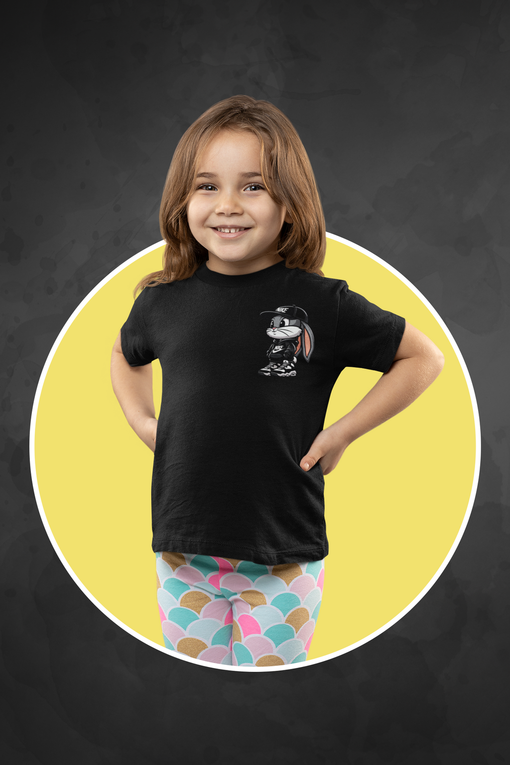 T-Shirt Half Sleeve Black Tees Graphic Printed Bunny