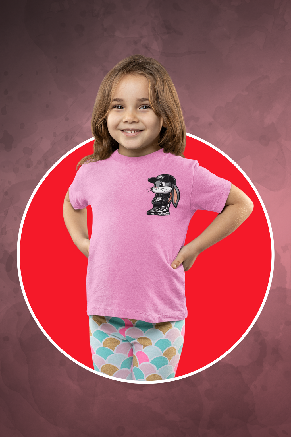 T-Shirt Half Sleeve Pink Tees Graphic Printed Bunny