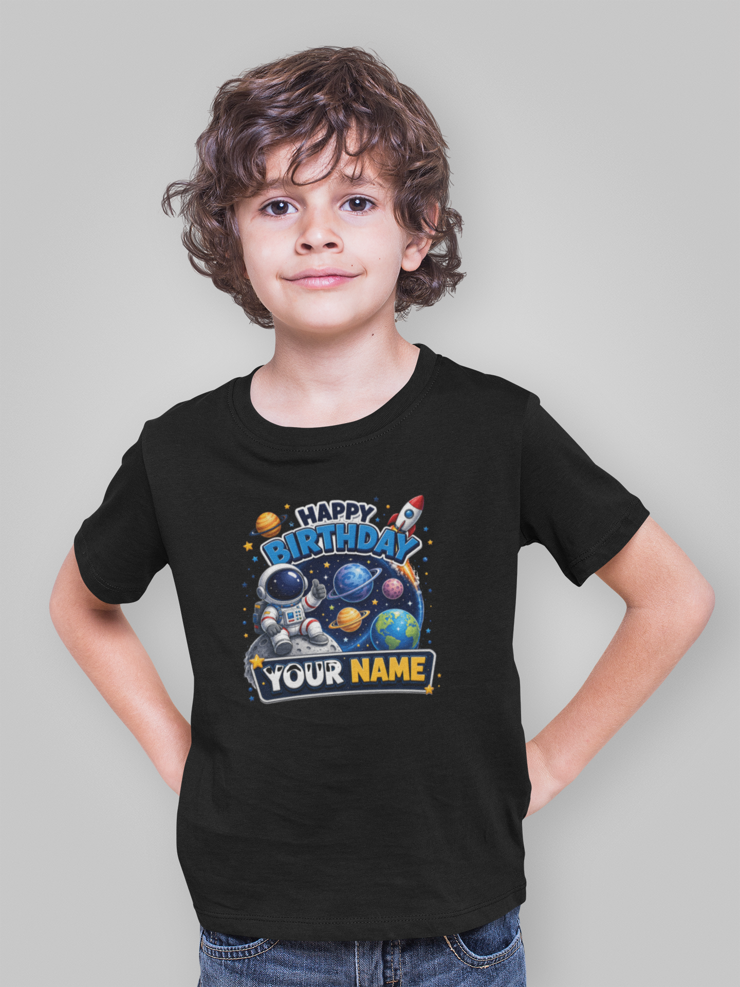 Custom Space Astronaut Birthday T-Shirt with Name
