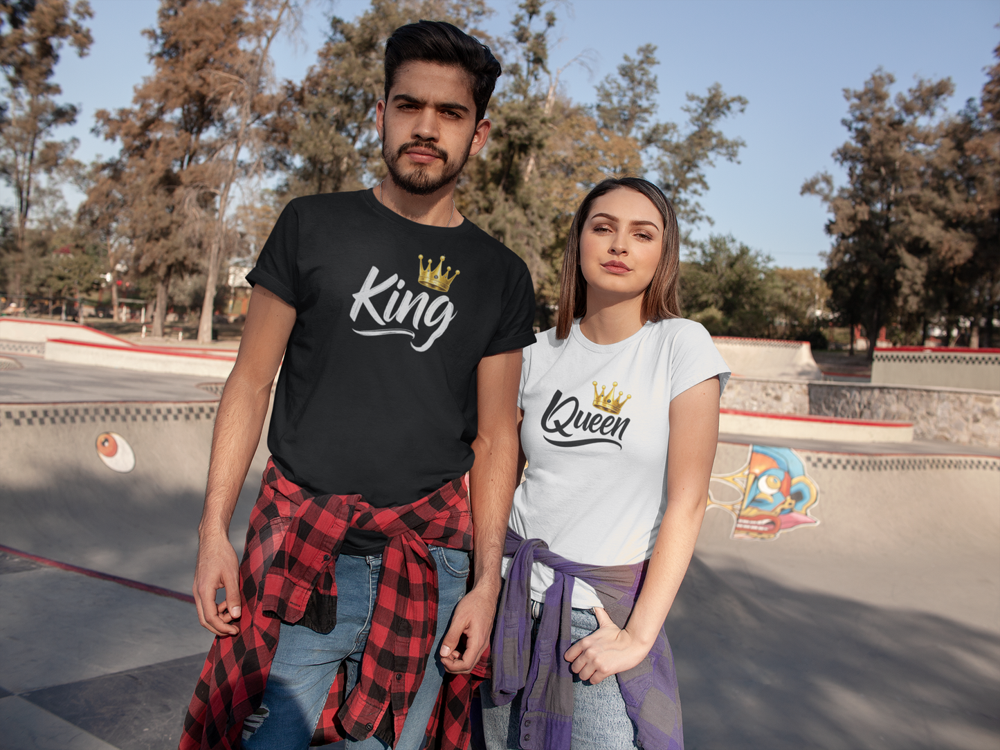 Couple King Queen Printed Cotton T-Shirts – Matching Crown Graphic Tees - Pack of 2 Teenzos